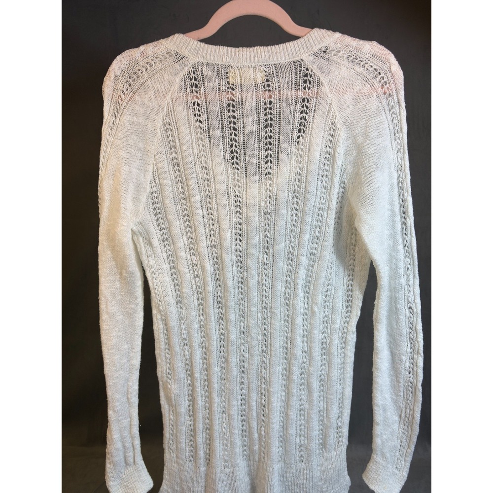 Vtg Y2K Hollister Open Knit Cable White Slim Fit Sweater Top Deep V sz L - Picture 8 of 16